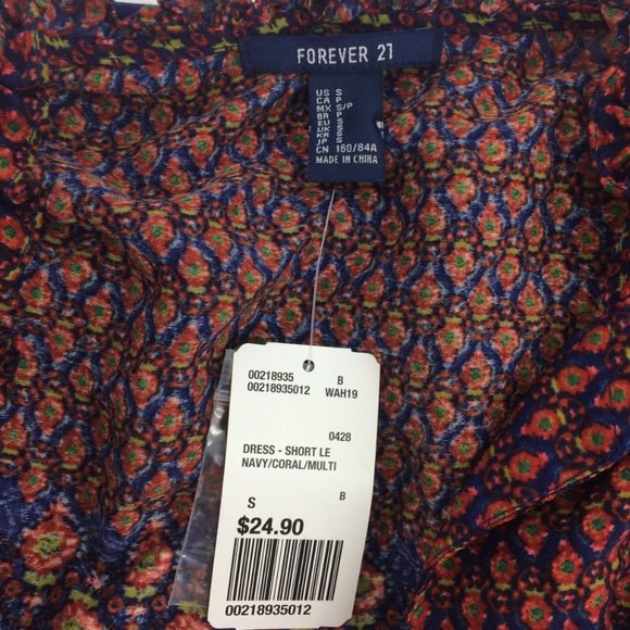 NWT FOREVER 21 Navy Floral Short Boho Tunic Dress - Picture 7 of 8